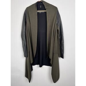 YIGAL AZROUEL M Asymmetrical Green Black Knit Leather Jacket Cardigan Moto Edgy